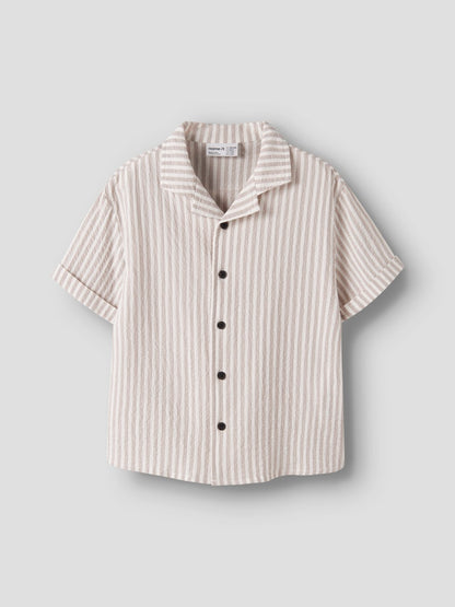 Skjorta Fedenis Kortärmad K Randig Struktur Beige/Vit