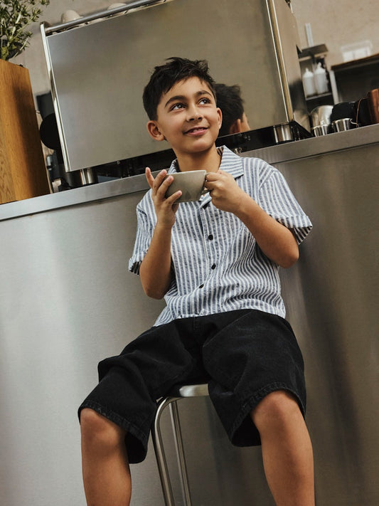 Skjorta Fedenis Kortärmad K Randig Struktur Blå/Vit