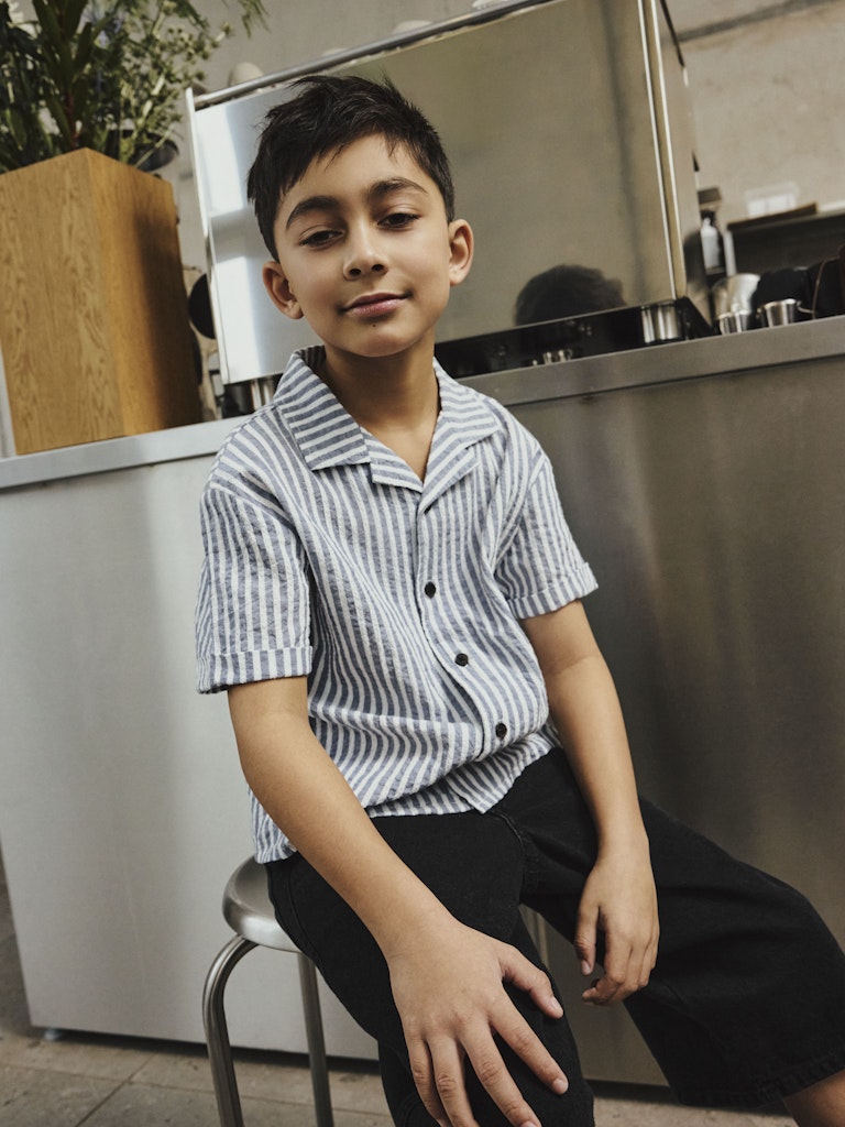 Skjorta Fedenis Kortärmad K Randig Struktur Blå/Vit