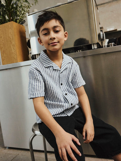 Skjorta Fedenis Kortärmad K Randig Struktur Blå/Vit