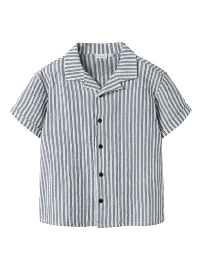 Skjorta Fedenis Kortärmad K Randig Struktur Blå/Vit