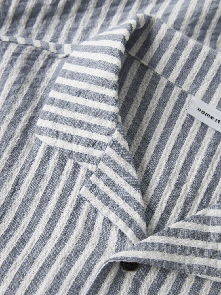 Skjorta Fedenis Kortärmad K Randig Struktur Blå/Vit