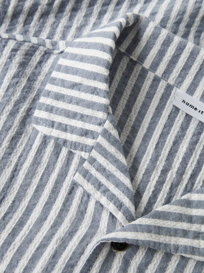 Skjorta Fedenis Kortärmad K Randig Struktur Blå/Vit