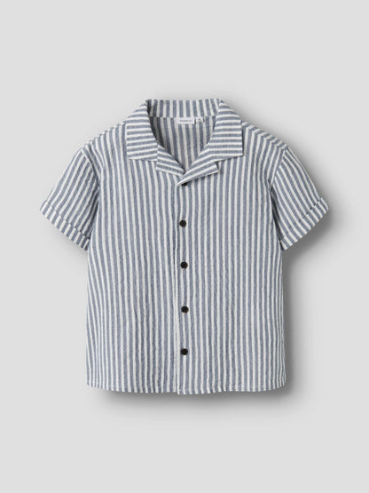 Skjorta Fedenis Kortärmad K Randig Struktur Blå/Vit