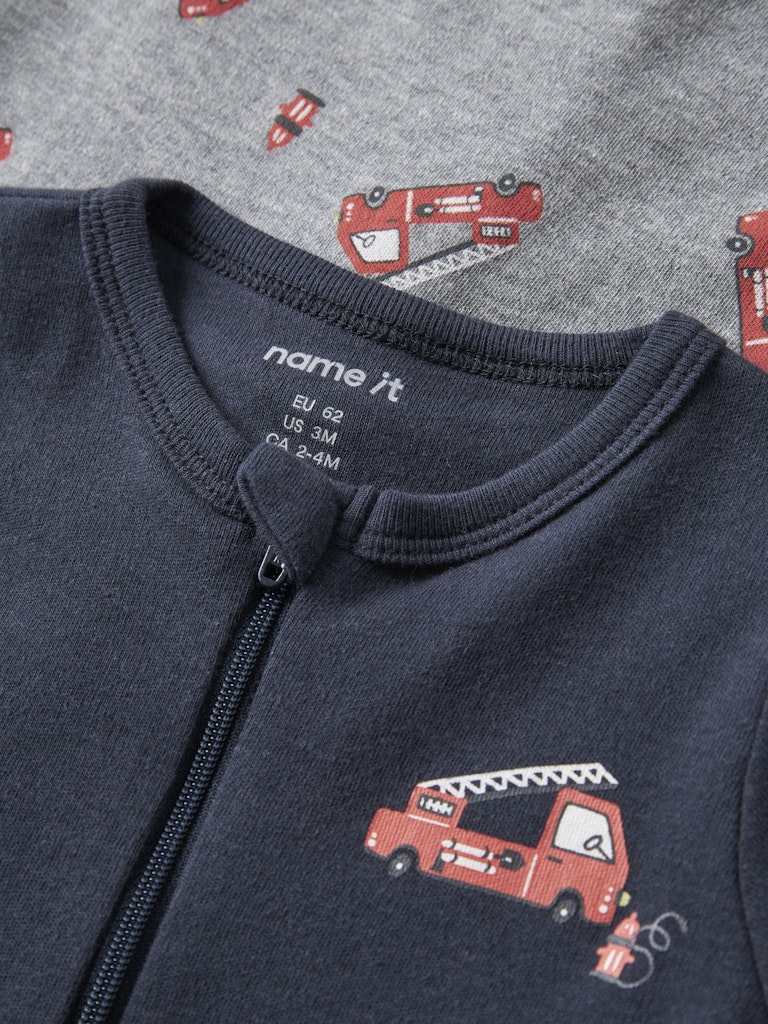 2-pack Pyjamas Brandbilar Dragkedja Blå/Grå