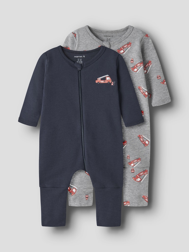 2-pack Pyjamas Brandbilar Dragkedja Blå/Grå