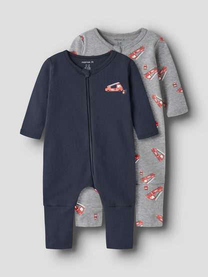 2-pack Pyjamas Brandbilar Dragkedja Blå/Grå