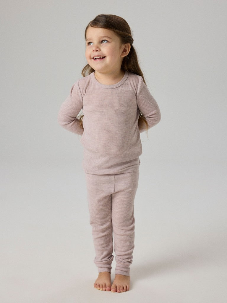 Leggings Merinoull Wax M Ribbad Enfärgad Rosa