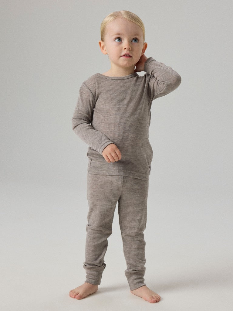 Leggings Merinoull Wax M Ribbad Enfärgad Beige