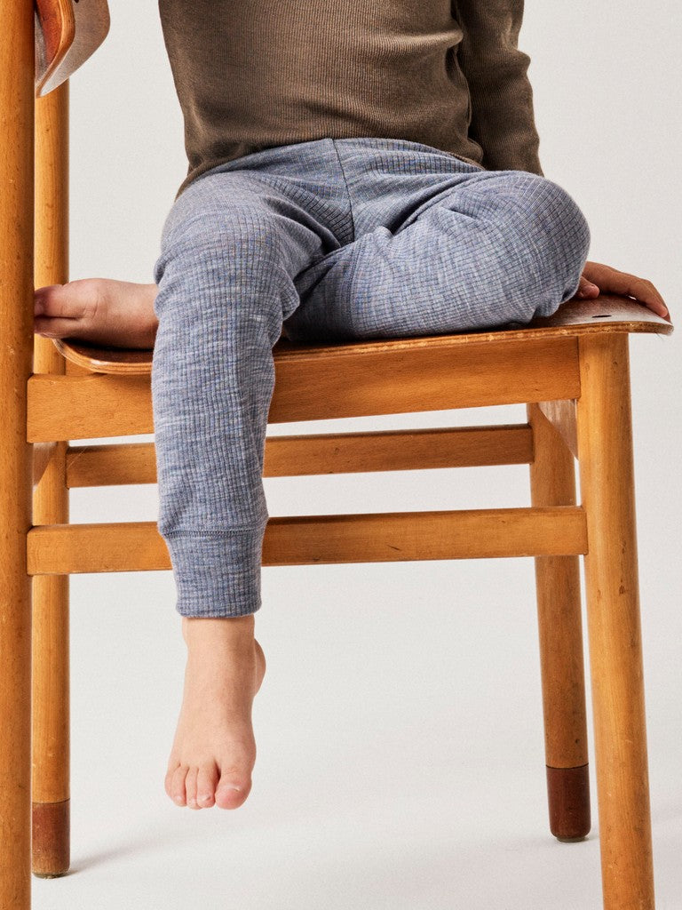 Leggings Merinoull Wax M Ribbad Enfärgad Blå