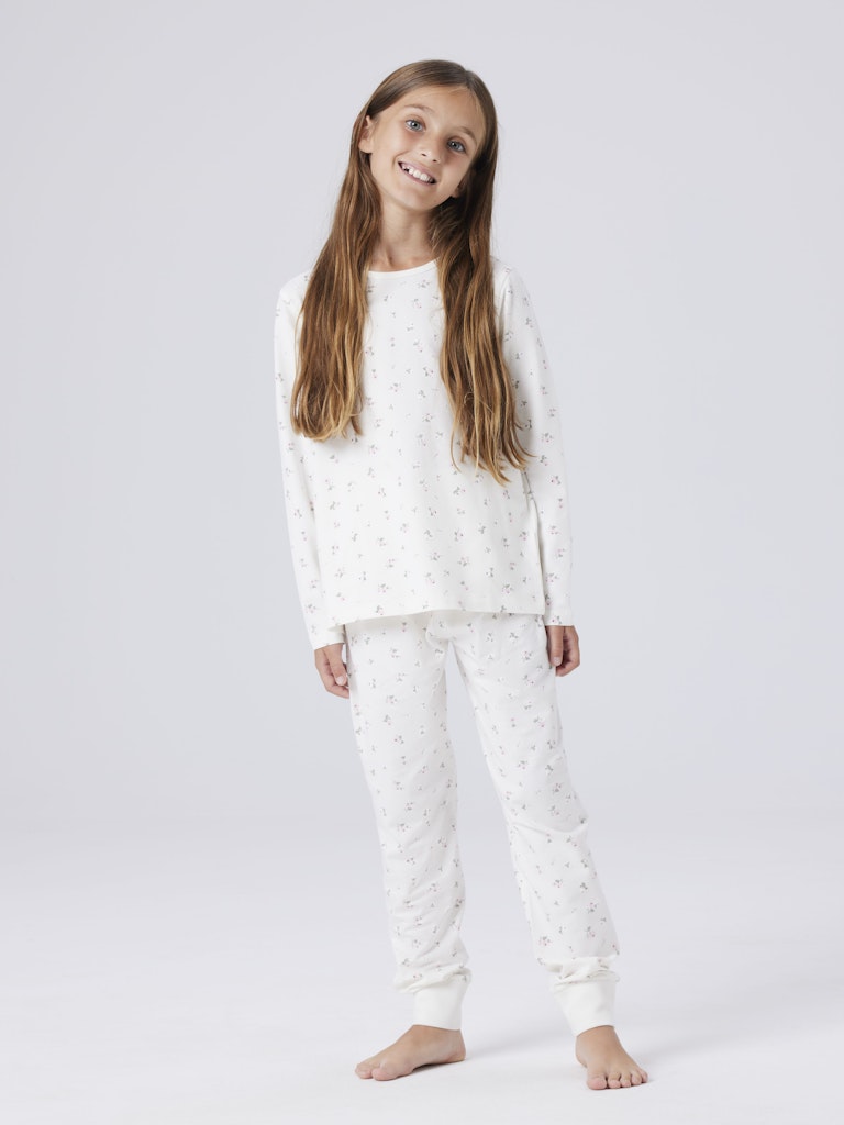 Pyjamas Långärmad Blommor Vit
