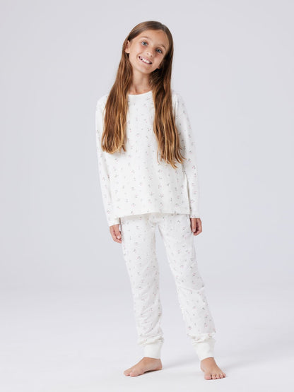 Pyjamas Långärmad Blommor Vit