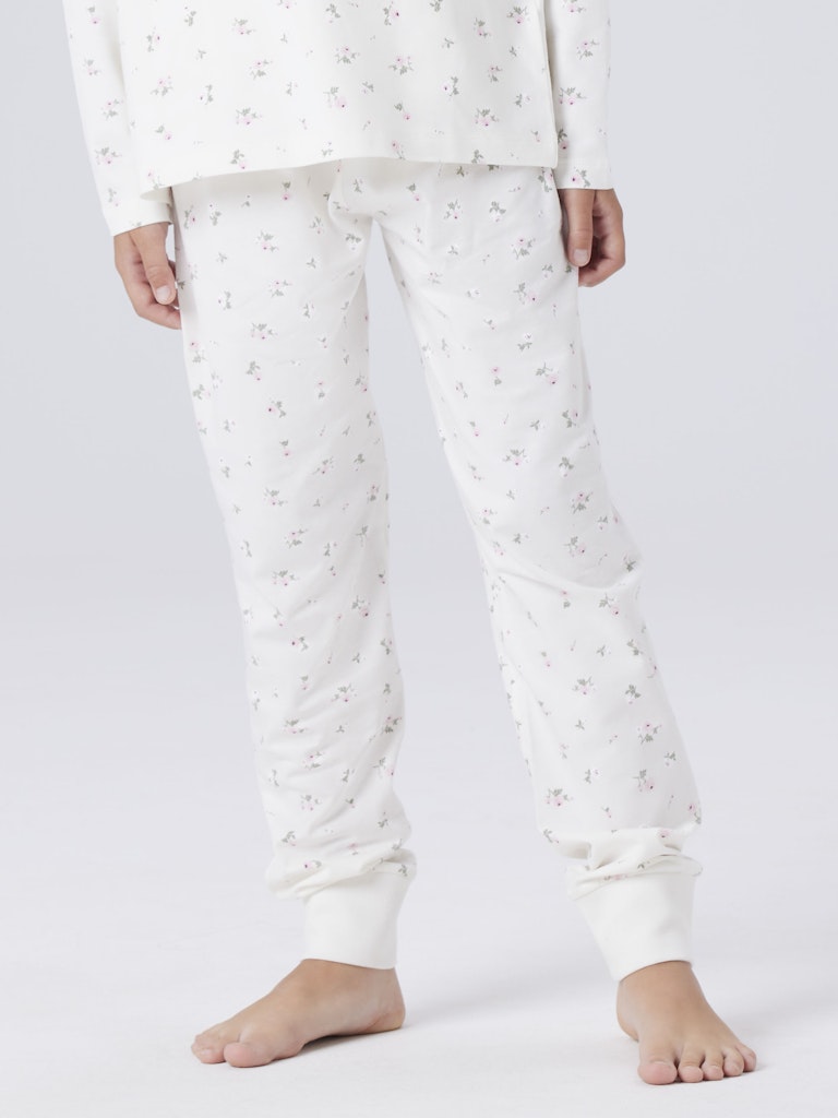 Pyjamas Långärmad Blommor Vit