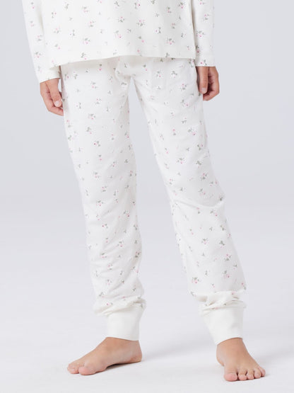 Pyjamas Långärmad Blommor Vit