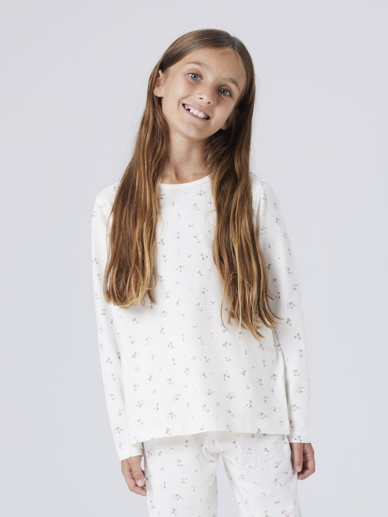 Pyjamas Långärmad Blommor Vit