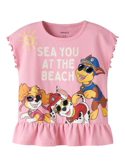 Kortärmad Topp Paw Patrol Skye Chase Marshall Rosa