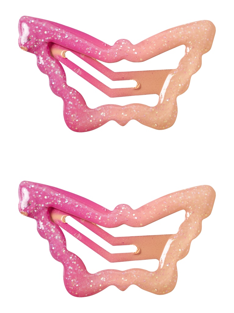 Hårspännen 2-p Fjäril Rosa