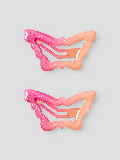 Hårspännen 2-p Fjäril Rosa