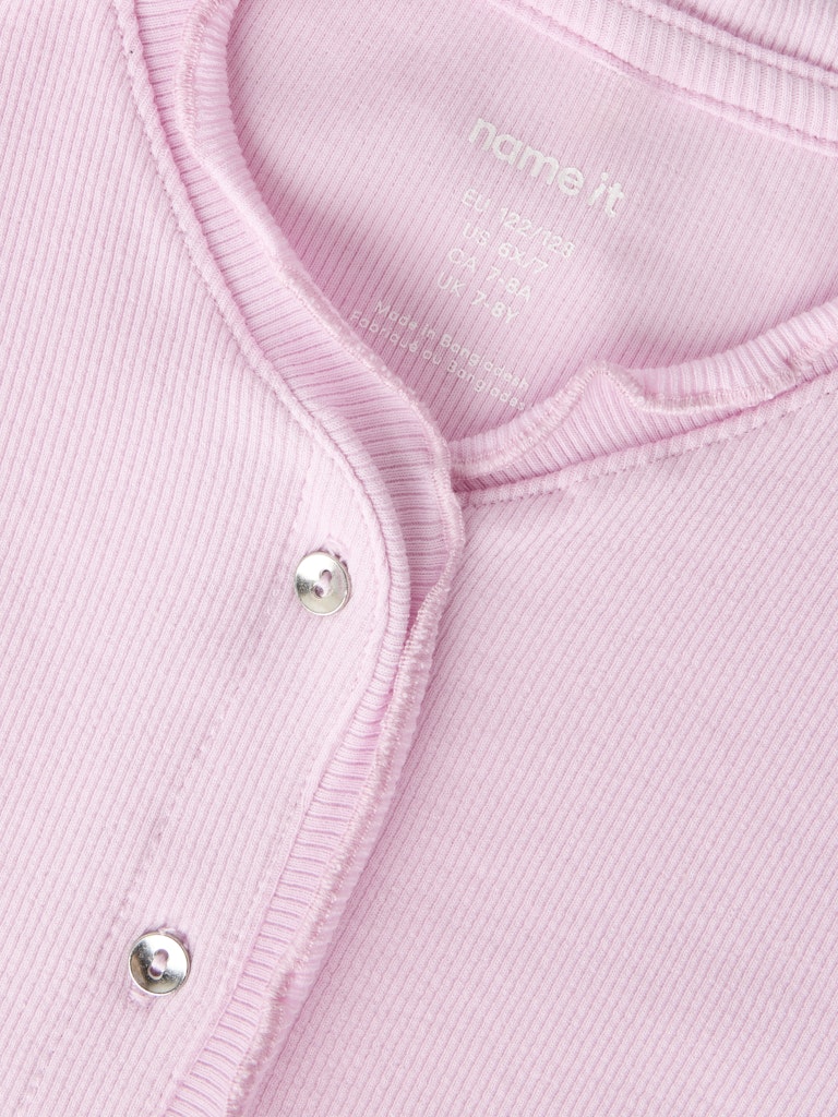 Långärmad Topp Ribbad Knappdetaljer Enfärgad Bacdo Rosa