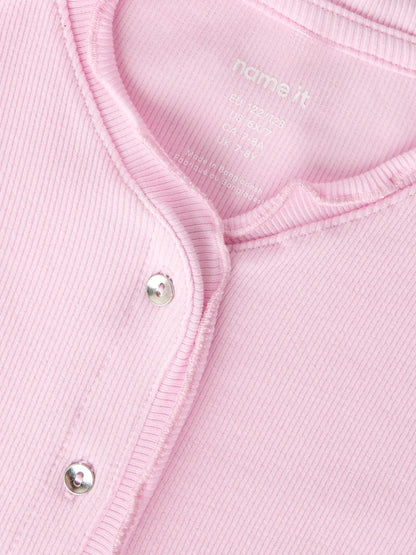 Långärmad Topp Ribbad Knappdetaljer Enfärgad Bacdo Rosa