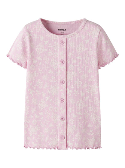 Topp Vemia Kortärmad M Ribbad Blommor Rosa
