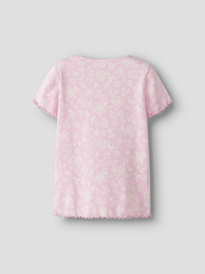 Topp Vemia Kortärmad M Ribbad Blommor Rosa