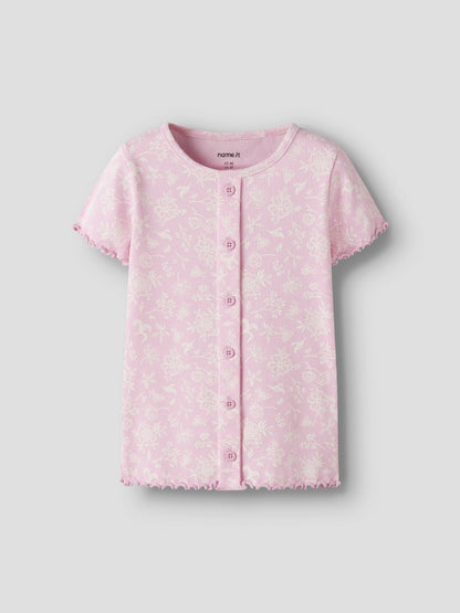 Topp Vemia Kortärmad M Ribbad Blommor Rosa