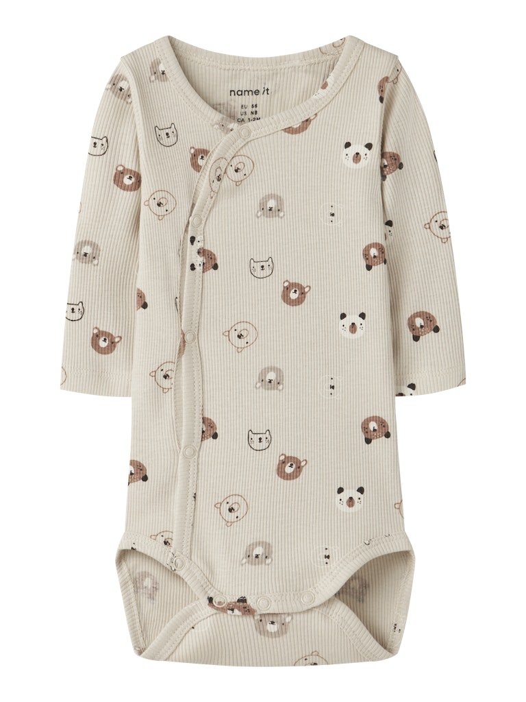 Omlottbody Långärmad Joppi Mönstrad Djur Beige