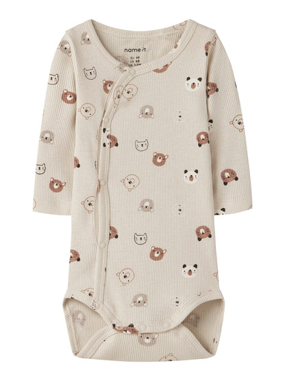 Omlottbody Långärmad Joppi Mönstrad Djur Beige