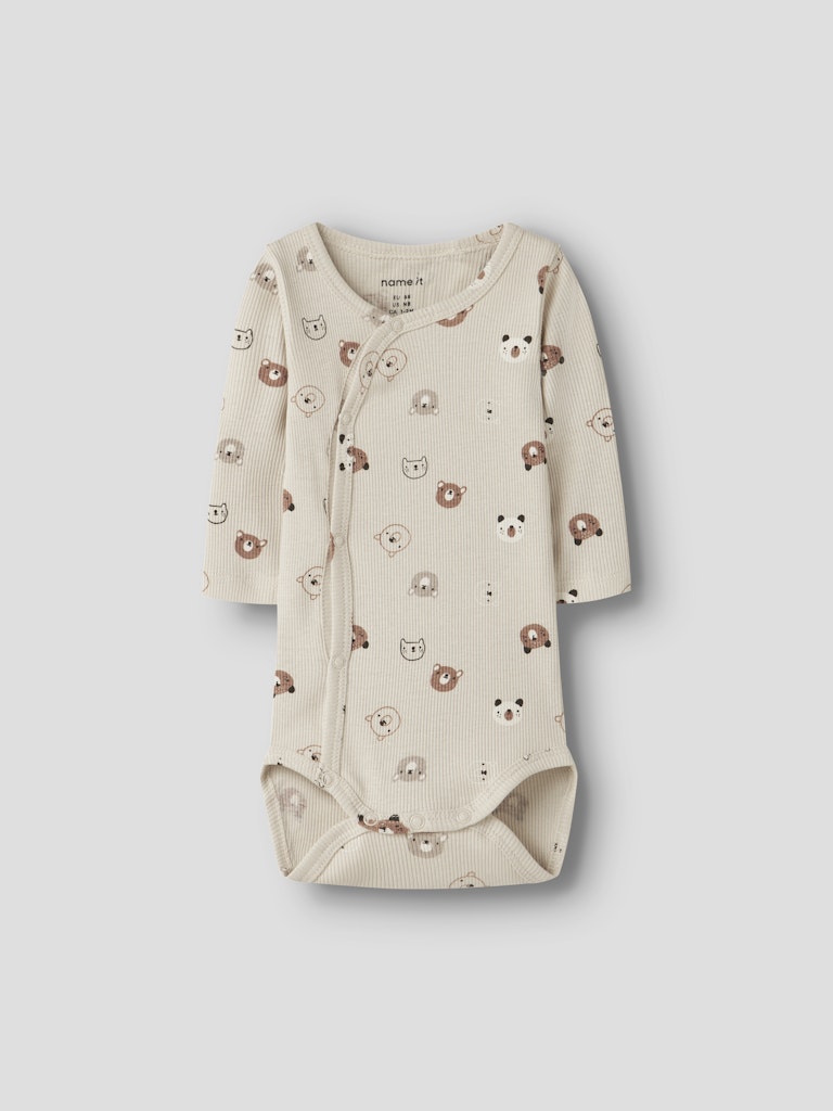 Omlottbody Långärmad Joppi Mönstrad Djur Beige