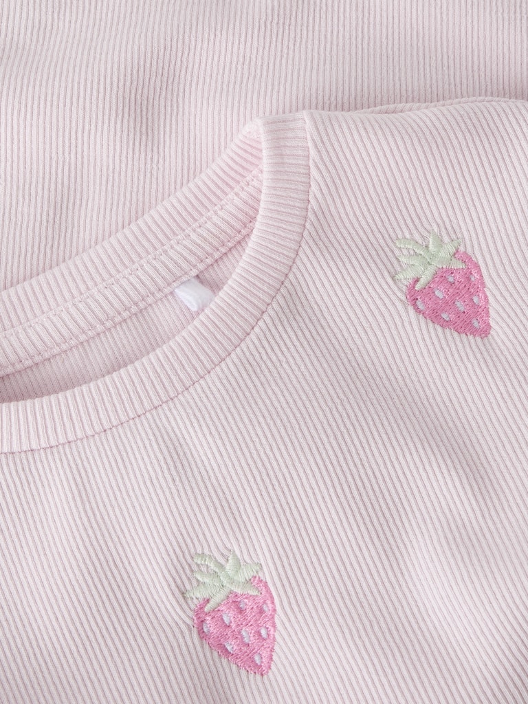 Topp Kortärmad Jolemo Jordgubbar Ribbad Rosa