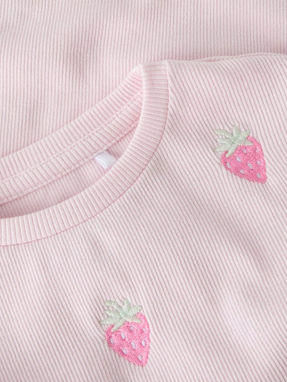 Topp Kortärmad Jolemo Jordgubbar Ribbad Rosa