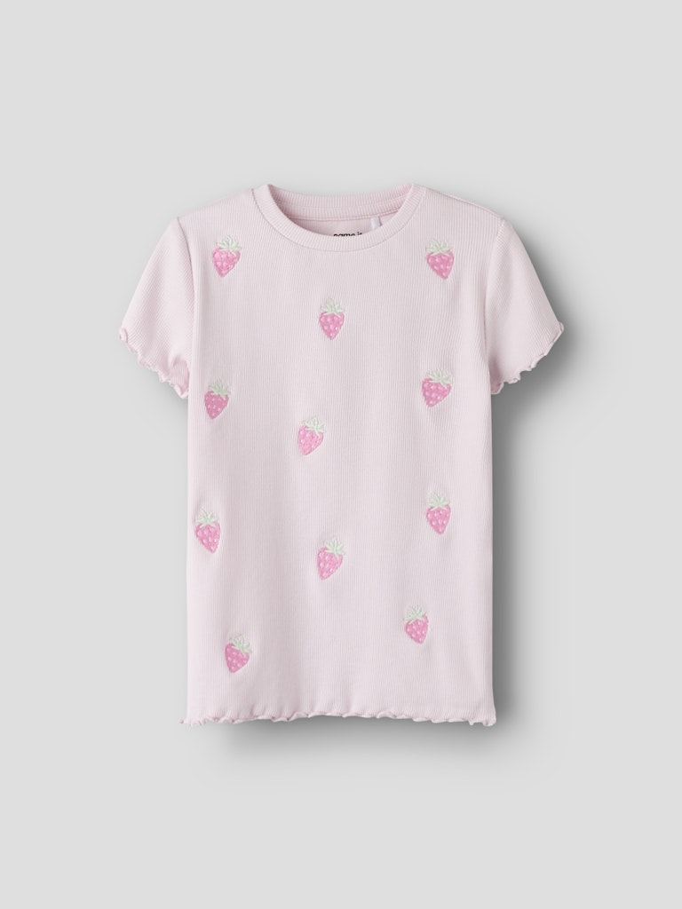 Topp Kortärmad Jolemo Jordgubbar Ribbad Rosa