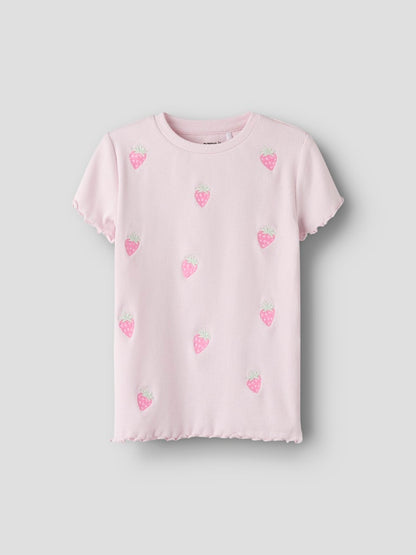 Topp Kortärmad Jolemo Jordgubbar Ribbad Rosa