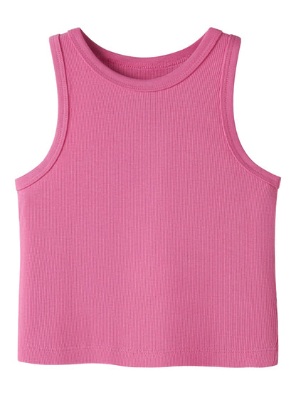 Topp Nakal Croppad Ribbad Rosa