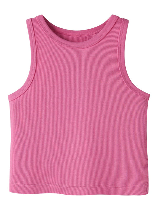 Topp Nakal Croppad Ribbad Rosa