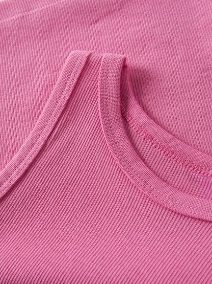 Topp Nakal Croppad Ribbad Rosa