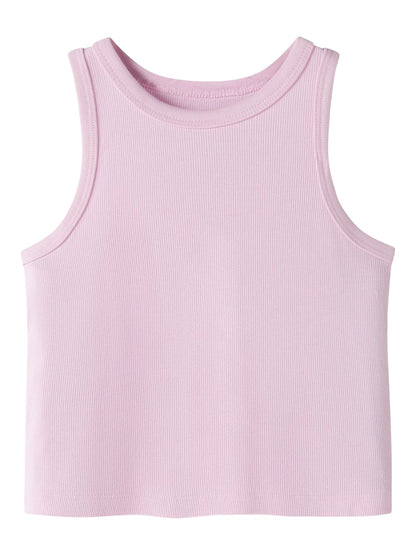 Topp Nakal Croppad Ribbad Rosa