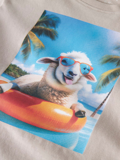 Kortärmad T-shirt Voto Får Beige