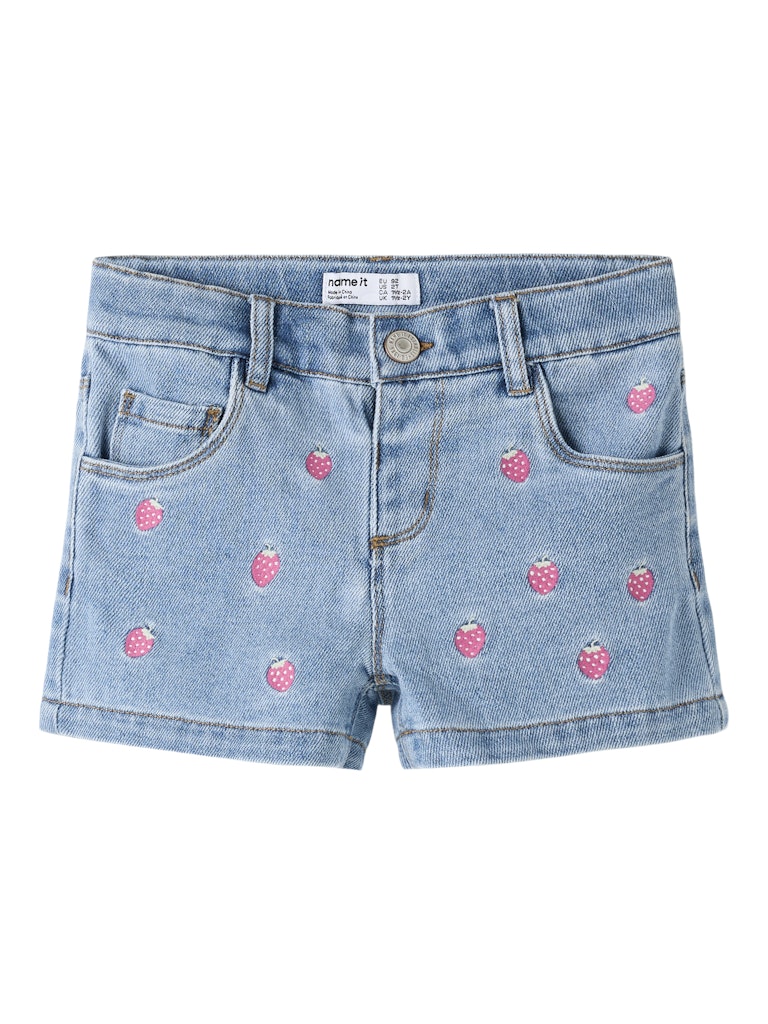 Jeansshorts Jordgubbar Mjuka Rose Ljus Denim Blå
