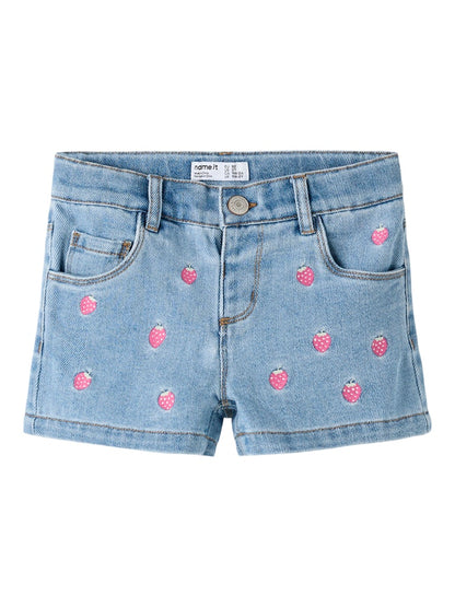 Jeansshorts Jordgubbar Mjuka Rose Ljus Denim Blå