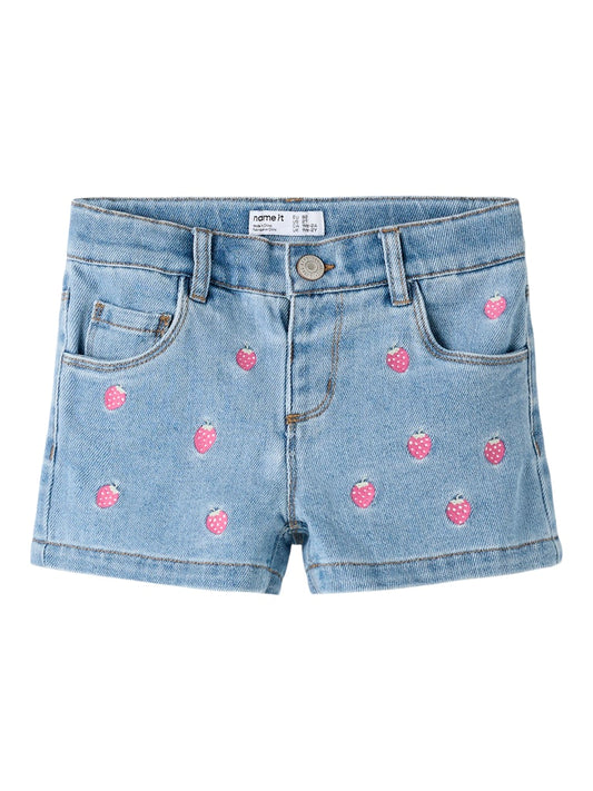 Jeansshorts Jordgubbar Mjuka Rose Ljus Denim Blå