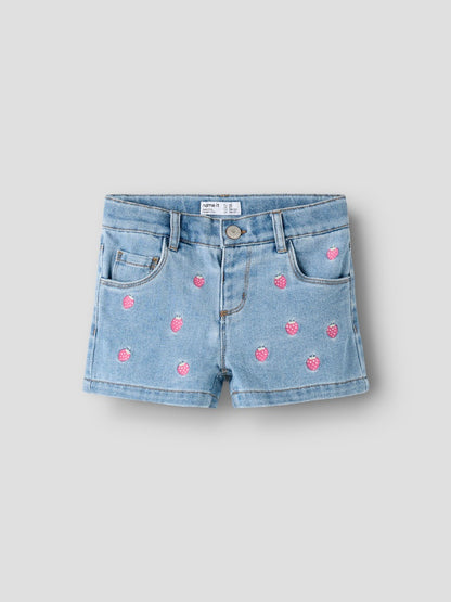Jeansshorts Jordgubbar Mjuka Rose Ljus Denim Blå