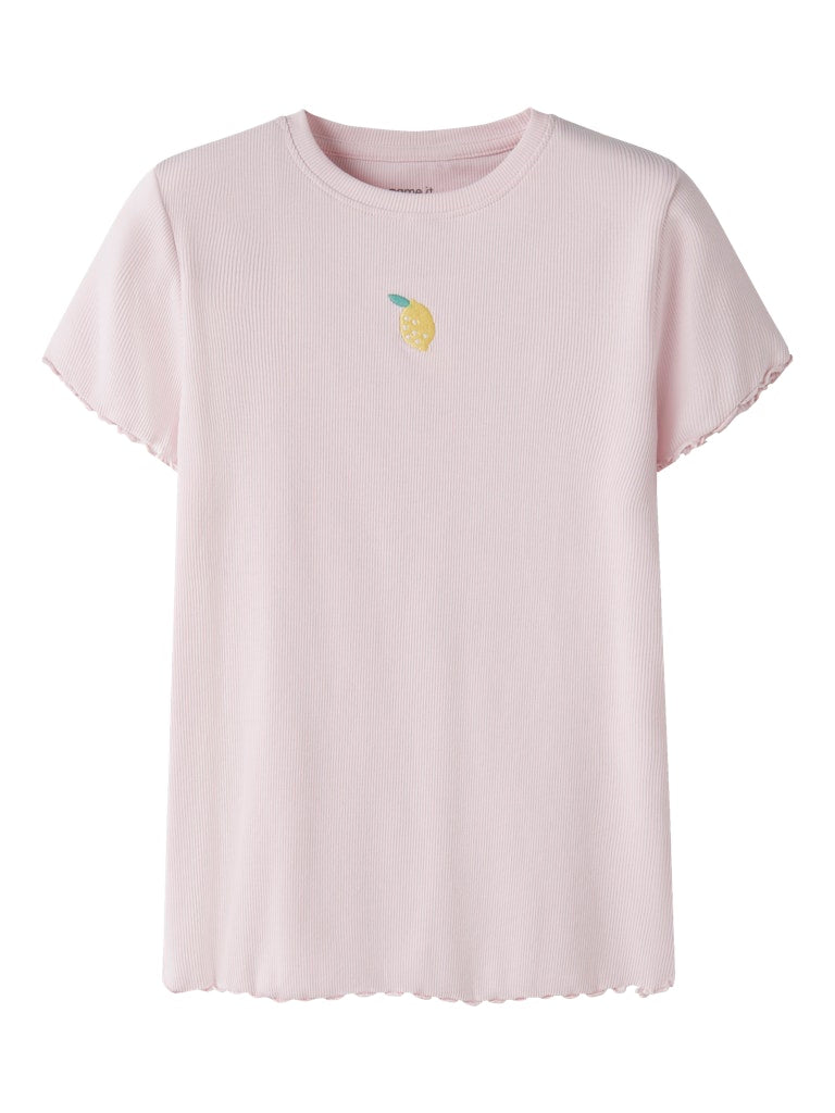 Topp Kortärmad Citron Vemma Ribbad Rosa