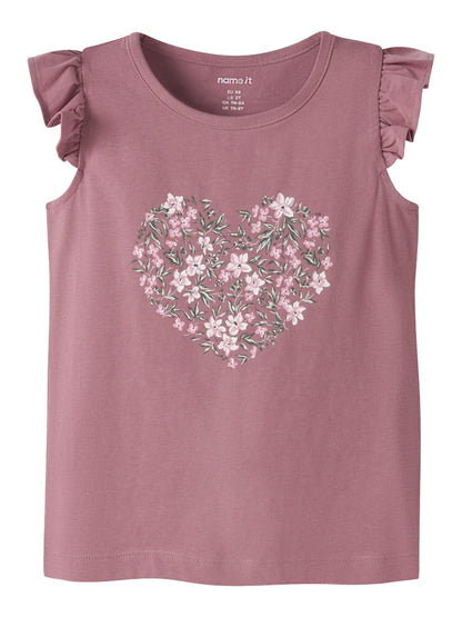 Topp Vayana Volangärm Blommor Rosa