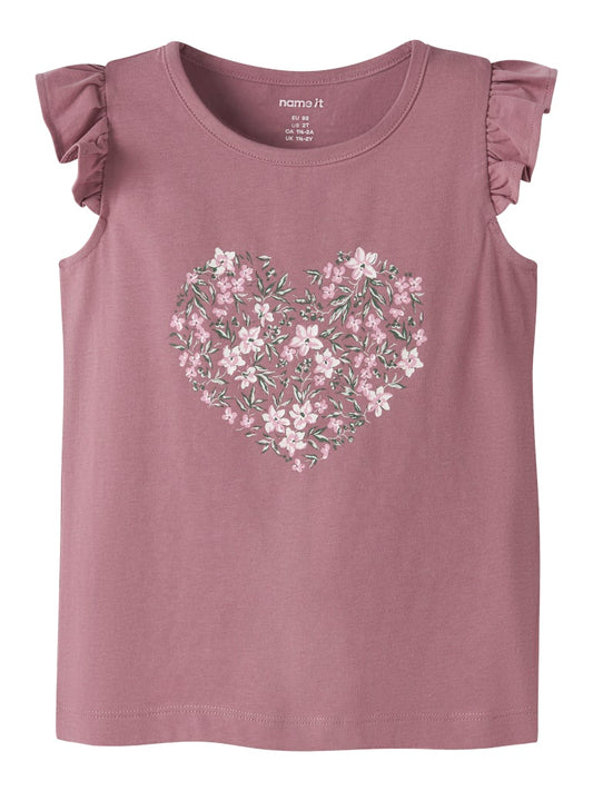 Topp Vayana Volangärm Blommor Rosa