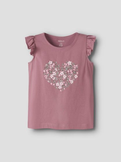 Topp Vayana Volangärm Blommor Rosa