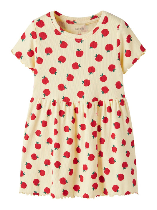 Klänning Kortärmad Vemma Äpplen Ribbad Gul