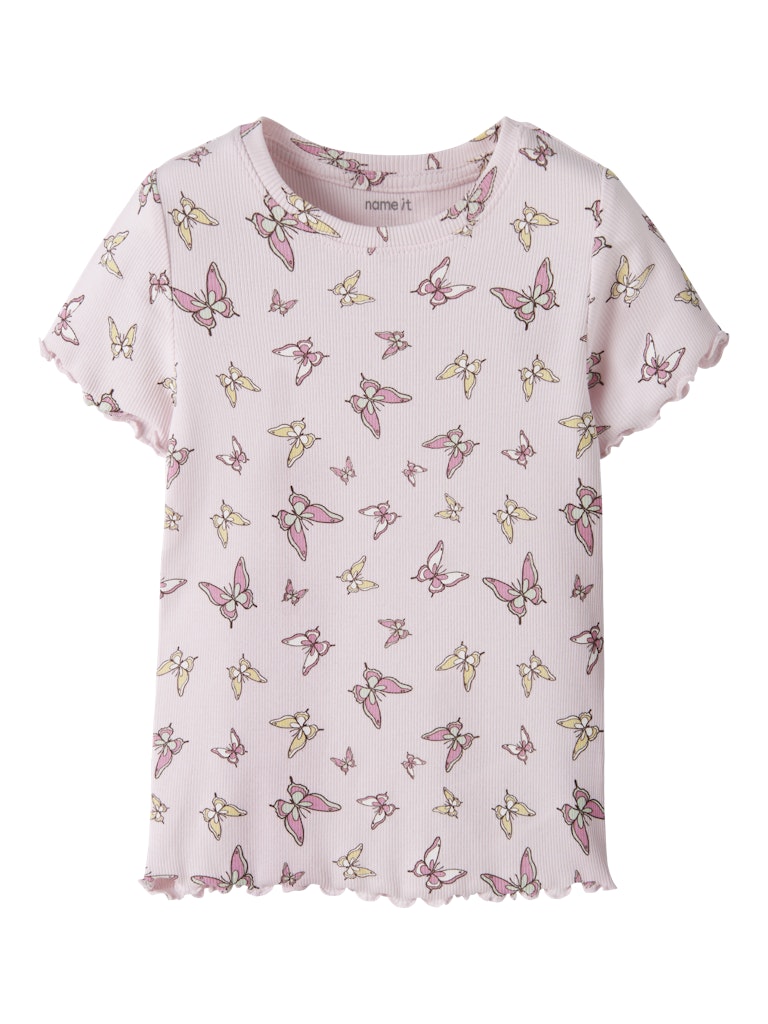 Topp Kortärmad Vemma Fjäril Ribbad Rosa