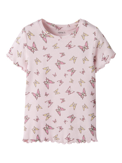 Topp Kortärmad Vemma Fjäril Ribbad Rosa